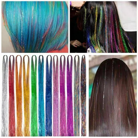 EXHUMKY Hair Tinsel Strands Set for Women, Assorted Colors, Birthday Party Hair Accessories, 1 Set