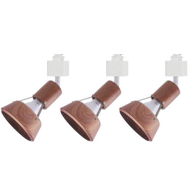 FSLiving Modern Style Adjustable Angle H-Type Track Head E26 Base Brown Wood Metal Ceiling Light Track Light Fixture for Gallery Loft Office Kitchen,Bulb and Track Not Included - 3 Lights