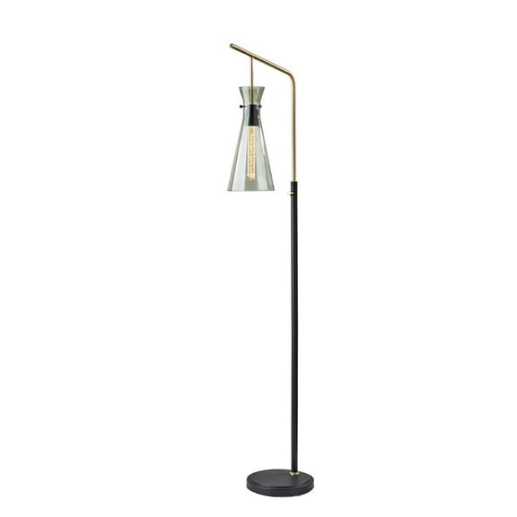 Adesso Walker 64" Black Task Floor Lamp with Smoked Glass Tapered Shade
