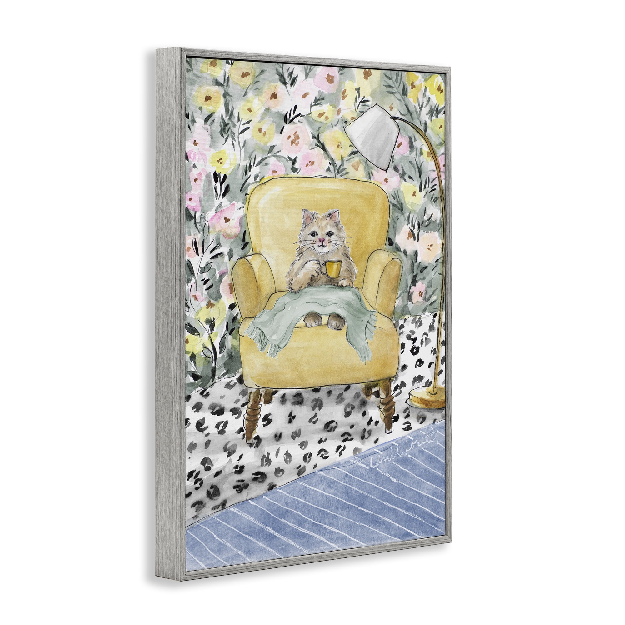 Stupell Industries Cozy Cat Corner Gray Framed Giclee Art, design by Lanie Loreth