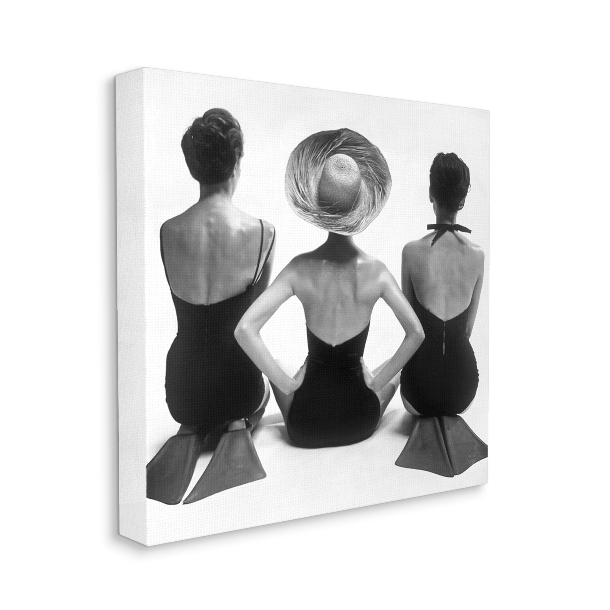 Stupell Industries Women Sitting Beach Monochrome Vintage Swimsuits Flippers Photograph Gallery Wrapped Canvas Print Wall Art, Design by Graffitee Studios
