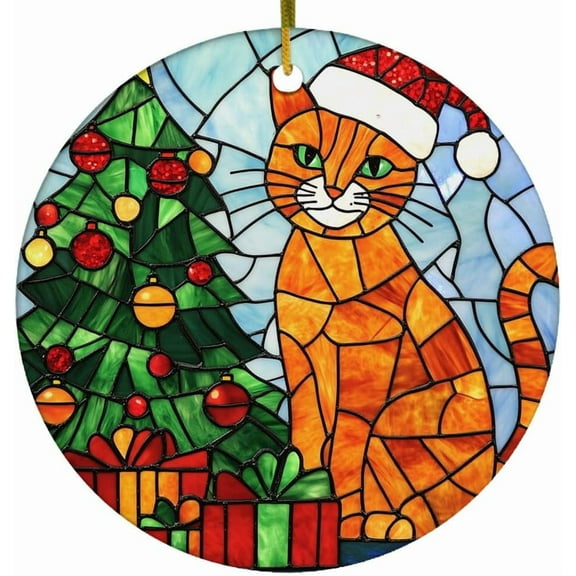 Cat Stained Glass Ornaments, Cat Ornament,Cat Christmas Tree Ornament, Cat Xmas Decorations lsxjdr
