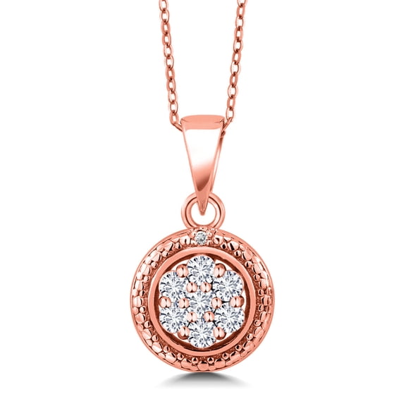 Gem Stone King 18K Rose Gold Plated Silver White Lab Grown Diamond Round Pendant Necklace for Women (0.34 Cttw, Gemstone Birthstone, with 18 inch Chain)