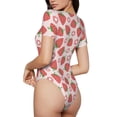 thumbnail image 3 of KLL Women 's Crew Neck Bodysuit Jumpsuits Strawberry Flower Print Short onesies Stretch T Shirts, 3 of 7