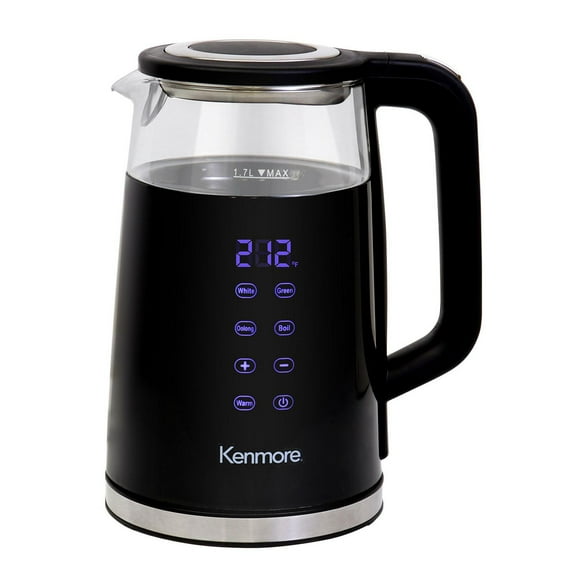 Kenmore 1.7L Electric Kettle Portable Electric Glass Kettle with Temperature Control Digital Display, Lid Glass Electric Kettle, Black