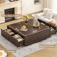 thumbnail image 2 of 47" Farmhouse Square Coffee Table with 4 Storage Drawers, Large Rustic Center Table for Living Room & Sectional Sofa, Modern Floating Base Design, 2 of 8