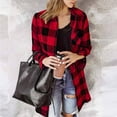 thumbnail image 2 of Womens Flannel Plaid Shirt Shackets Mid Length Pocketed Button Up Casual Lightweight Fall Spring Jacket Blouses (XL, Red), 2 of 7