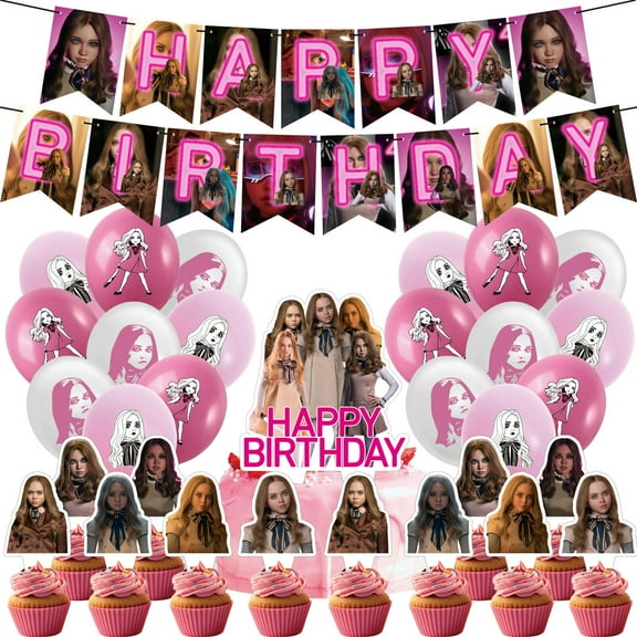 32 Pcs For Megan Theme For M3GAN Birthday Party Decorations Set,With 13 Cupcake Toppers,18 Balloons,1 Happy Birthday Banner,All in One Celebration Party Kit Supplies