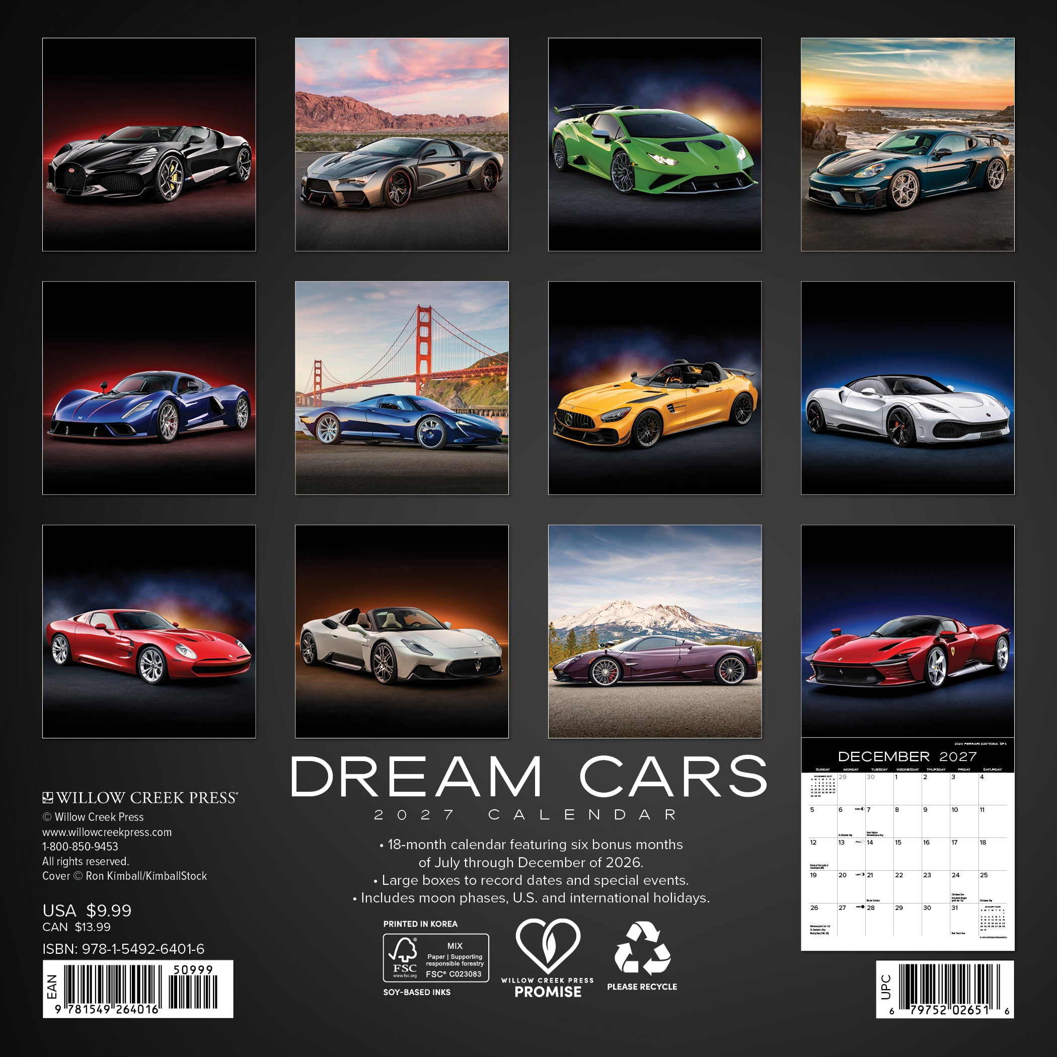 Willow Creek Press, Dream Cars 2027 Mini Wall Calendar
