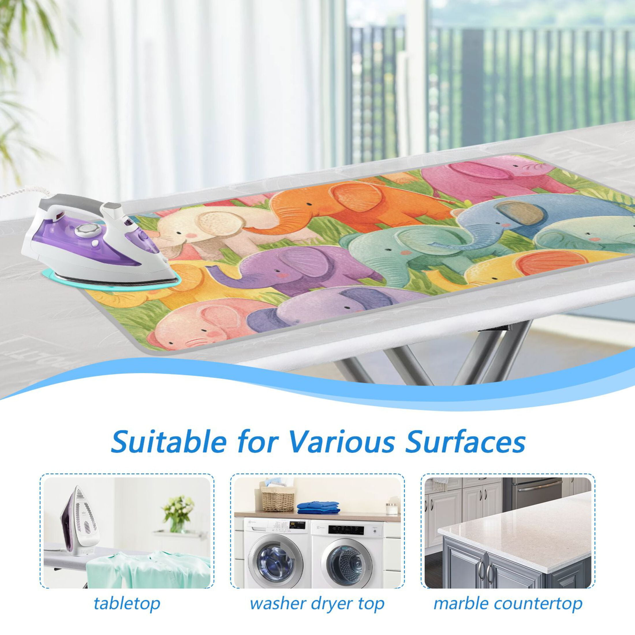 Cute Little Elephants Ironing Board Covers Heat Resistant Ironing Pad Mat Portable for Travel Washer Dryer Table
