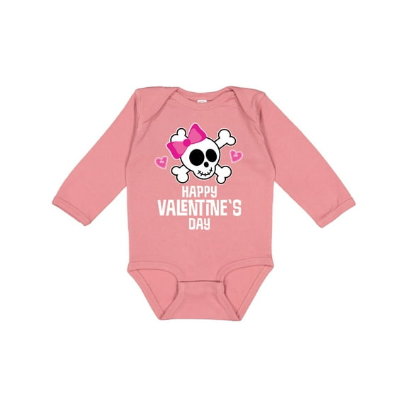 Inktastic Happy Valentines Day Girls Skull Girls Long Sleeve Baby Bodysuit