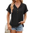 thumbnail image 2 of Ruyang Women's Casual Summer Hoodies Short Sleeve Drawstring Hoodies Tops Button Front V Neck Pullover T-Shirts Tops, 2 of 5