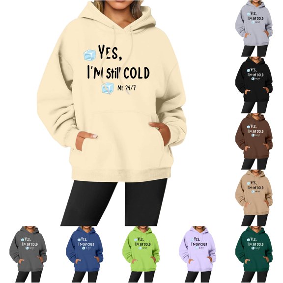 XAOFW Letter Print Pullover Hoodies For Women Long Sleeve Casual Hooded Sweatshirt Oversized Soft Cozy Streetwear Breathable Tops L