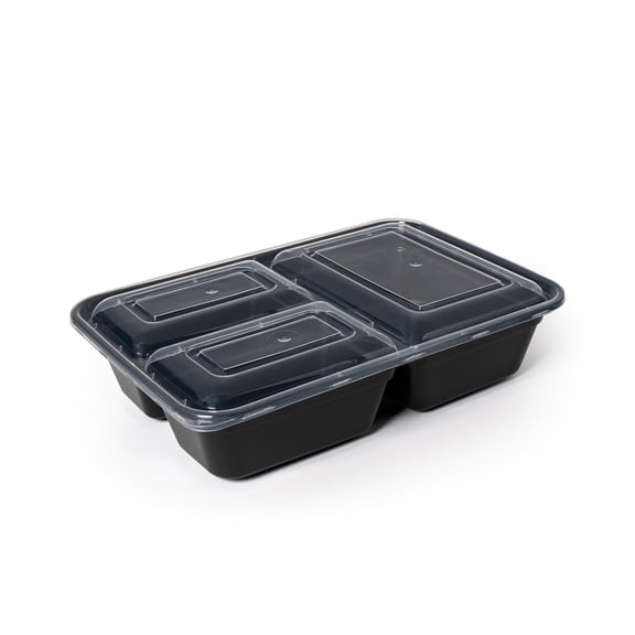 Mainstays 5-Pack Meal Prep Containers with 3 Compartments and Lids, BPA-Free, Leak-Resistant, Microwave and Dishwasher Safe, Made for Family Meals and Easy Serving