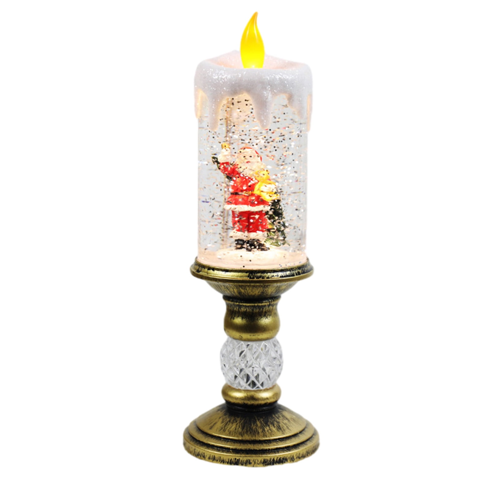 Dengmore Christmas Ornament Resin Luminous Santa Snowman Imitation Candle Light with Music Box LED Flameless Flickering Candle Lights Retro Night Light for Living Bedroom Xmas Decor