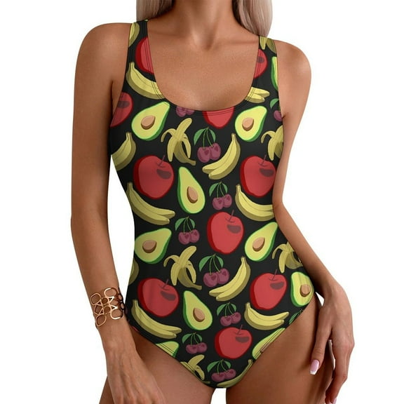 Fruit Print Swimsuit Mediterranean Style One Piece Swimwear Push Up Fashion Bathing Suit Sexy Holiday Surf Graphic Beach Wear