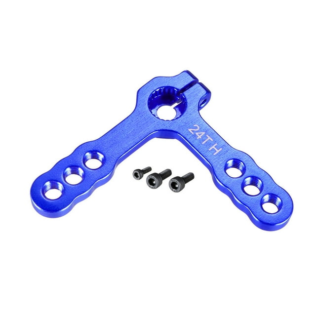 Unique Bargains Aluminum Servo Horn 24T M3 Thread Blue,Right Angle Double Steering Arm for Hitec