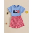 thumbnail image 2 of SUNSIOM Ensembles de Shorts pour Garçons de la Fête de l'Indépendance Manches Courtes Col Rond Hauts Broderie Popsicle Ensembles de Shorts à Carreaux, 2 of 6