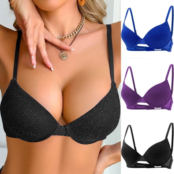Tqyyweavej Women's Shiny Demi Bras Lightly Lined Breathable Push Up Bras Everyday Adjustable Wireless Bras Bralettes for Women S-3XL
