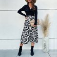 thumbnail image 5 of JWZUY Women Color Block Dress Office Elegant Dress Specials Long Sleeve Dress Regular Fit Tie Dye V Neck Dresses Black S, 5 of 9