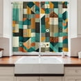 thumbnail image 2 of Ambesonne Geometric Kitchen Curtains, Patchwork Square Triangle, 55"x24", Teal Orange Multicolor, 2 of 3