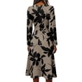 thumbnail image 4 of Women's Fall Boho Floral Print V-Neck Dress V Neck Vintage Long Sleeve Work Casual Dress Elegant Holiday Party Dresses, 4 of 5