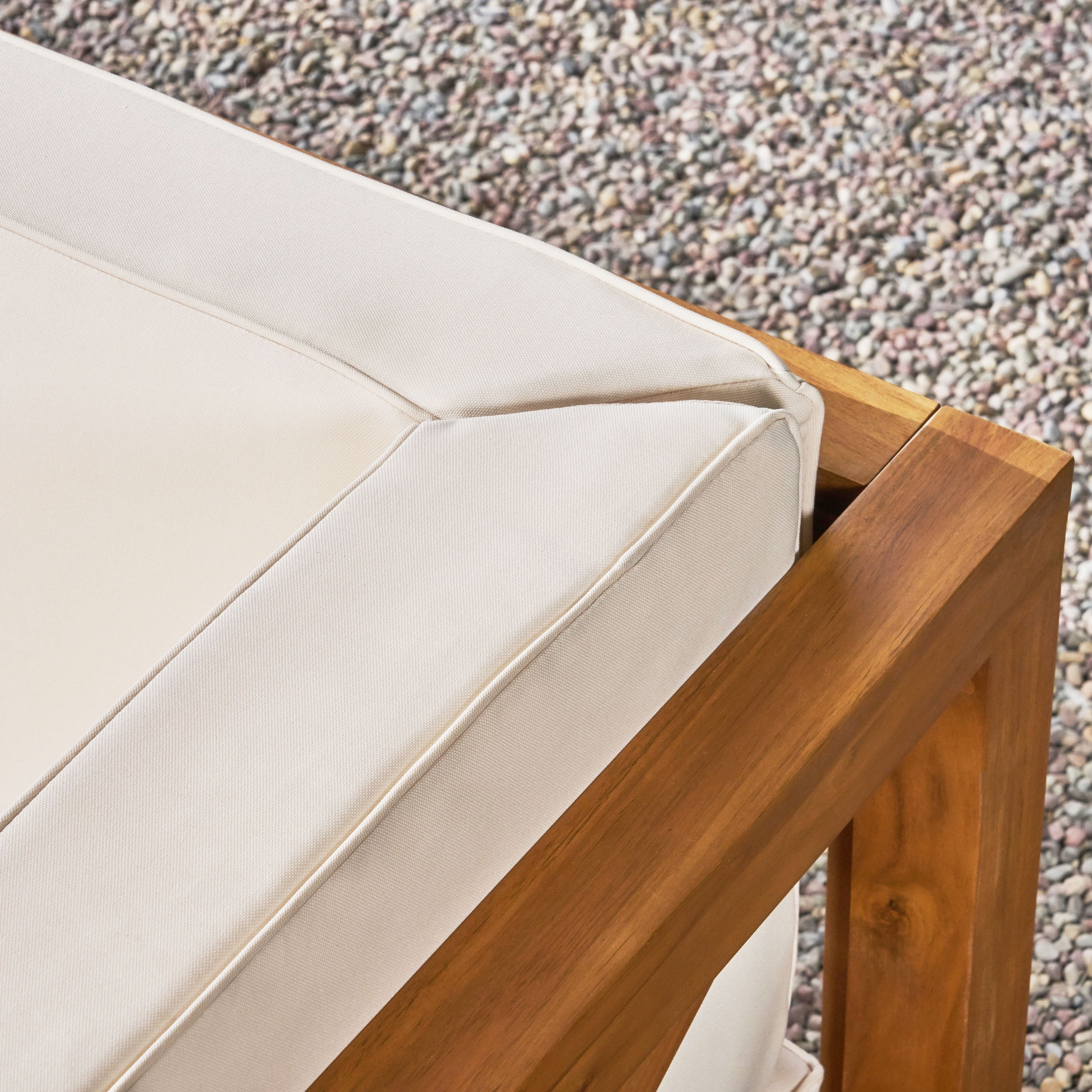 Kobe Outdoor 10 Piece Acacia Wood Sectional Sofa Set with Cushions and Fire Pit, Teak, Beige, Dark Gray
