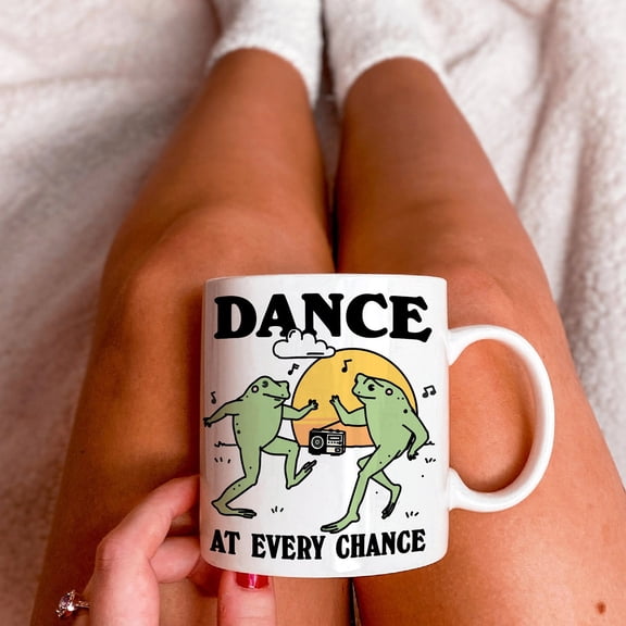 Dancing Frog Coffee Mug, Positive Quote Ceramic Cup, Frog Lover Gift, Friend Colleage Gift Idea, Cottagecore Froggy Mug, Cute Novelty Gift
