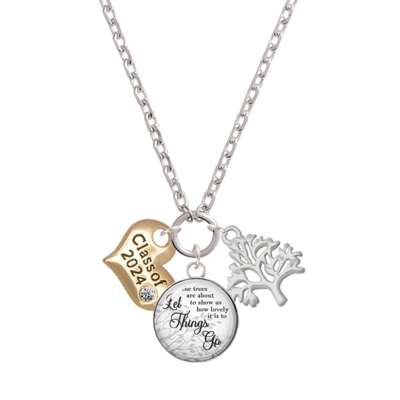 Delight Jewelry Goldtone Class of 2024 Heart Let Things Go Fall Zoey Charm Necklace, 28"