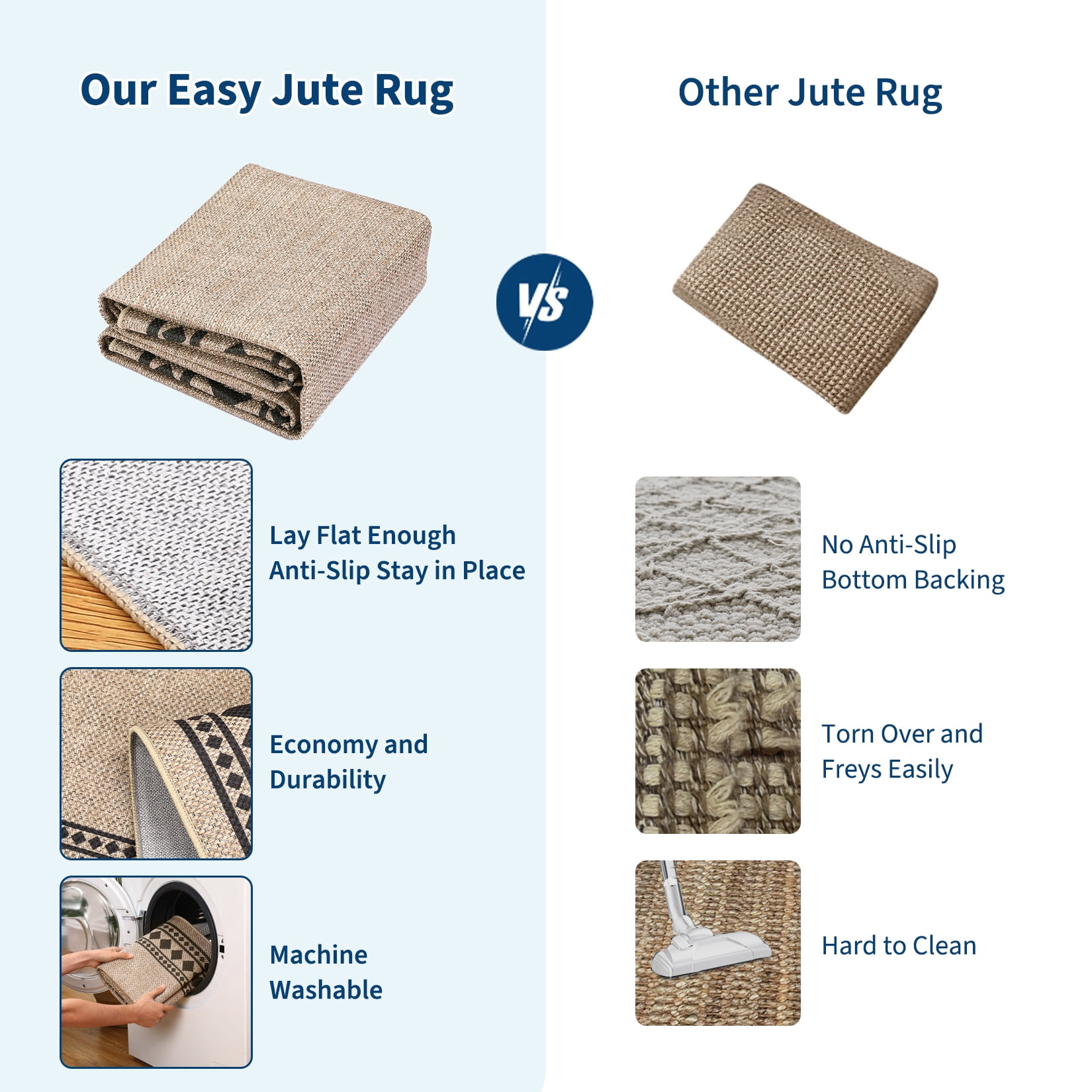 Garvee 2'x6' Modern Bordered Rug Solid Runner Rug, Geometric Washable Rugs Stain Resistant Low Pile Rug Non Slip Indoor Outdoor Carpet for Hallway Bedroom Home Office, Jute