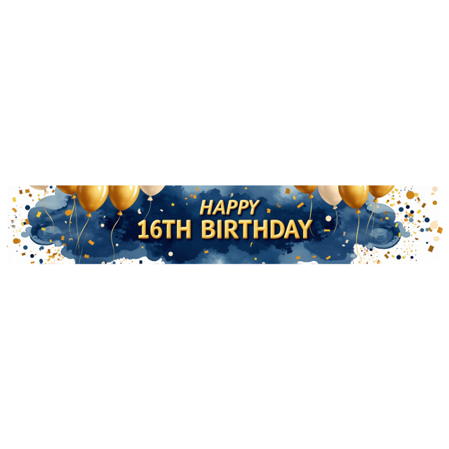 Blue Backdrop Happy 16th Birthday Banner with Balloons Stars and Hearts Party Decors Photography Props for Birthday Party Celebration Photo Booth Setup