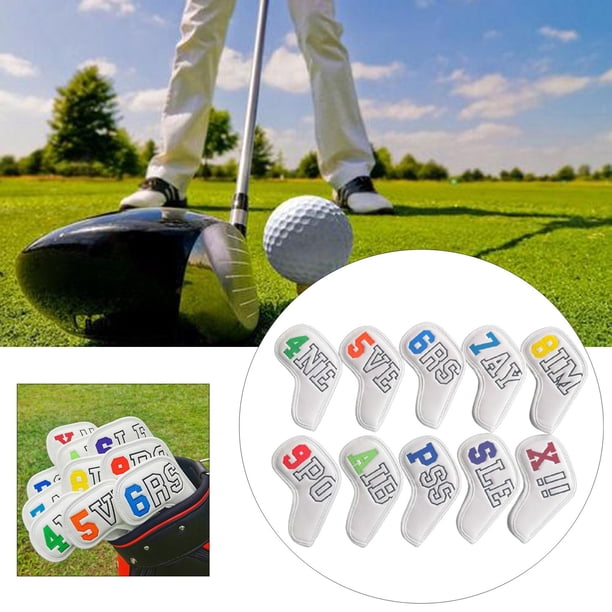 10 unids/lote juego de cubierta de cabeza de hierro de Golf, protector de hierros de cubierta de cuña de cuero sintético con número de bordado blanco Baoblaze Cubierta de la cabeza de los hierros de golf