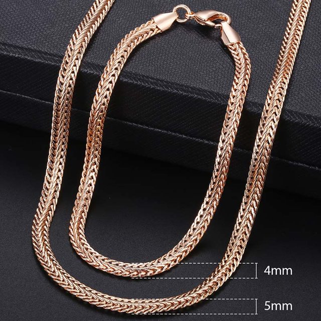 Conjuntos de joyería para hombre y mujer, conjunto de collar y pulsera de Color oro rosa 585, cadena Bismark de tejido cubano con doble bordillo, regalo de boda KCS04 Tan Jianjun unisex