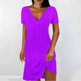 thumbnail image 2 of Ahuyic Womens Summer Casual Dress,Womens Plus Size Dress,Womens Solid Color Short Short Sleeve-Neck Mid-Calf Dress,Purple,M, 2 of 5