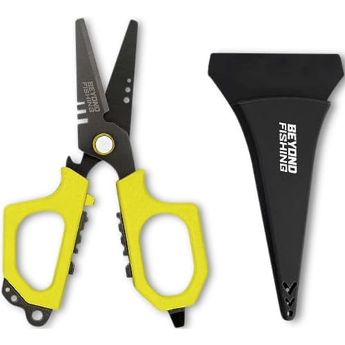 Beyond Fishing 6.5" Pro Fishing Shears Dual Serrated Blades, Fishing Braided Line Scissors With Titanium Coating, Non-Slip Grip & Multifunction Tool, Includes Hard Molded Locking Sheath