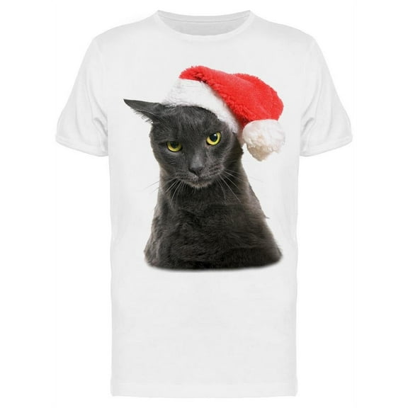 Gray Cat W/santa Hat T-Shirt Men -Image by Shutterstock, Male Large
