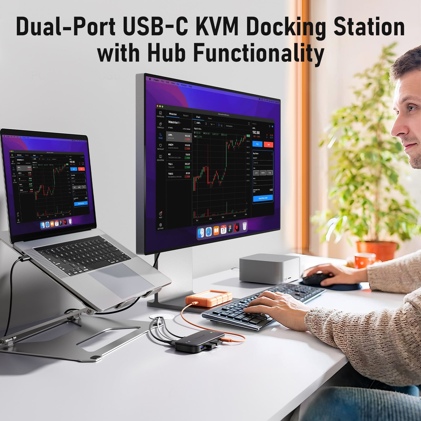 Lemorele USB-C KVM Switch , 4K@H60z Dual-Device Switching , 100W PD Fast Charge , Plug and Play
