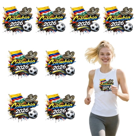 8 large-sized iron-on transfer sheets , DTF Transfer Ready to Press for T-Shirts, Colombia 2026 Soccer Flag Hat, Waterproof Heat Transfer Vinyl for Apparel(28CM-11.02in)