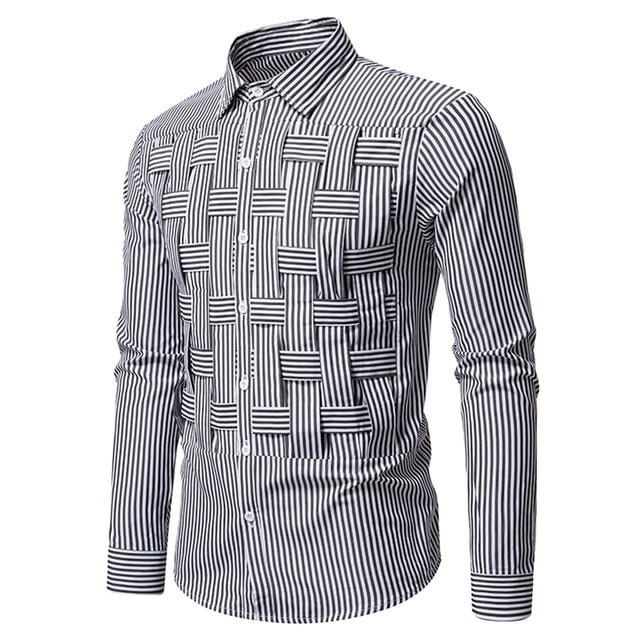 Blusa y camisa de manga larga con cuello vuelto para hombre, blusa informal a rayas con botones y cuello vuelto, blusa de poliéster para hombre
