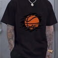 thumbnail image 1 of 1 T-shirt Unisexe à Motifs avec un Motif de Basketball Cool, Col Rond Décontracté, Coupe Régulière pour Adolescents - Convient à Porter, 1 of 5