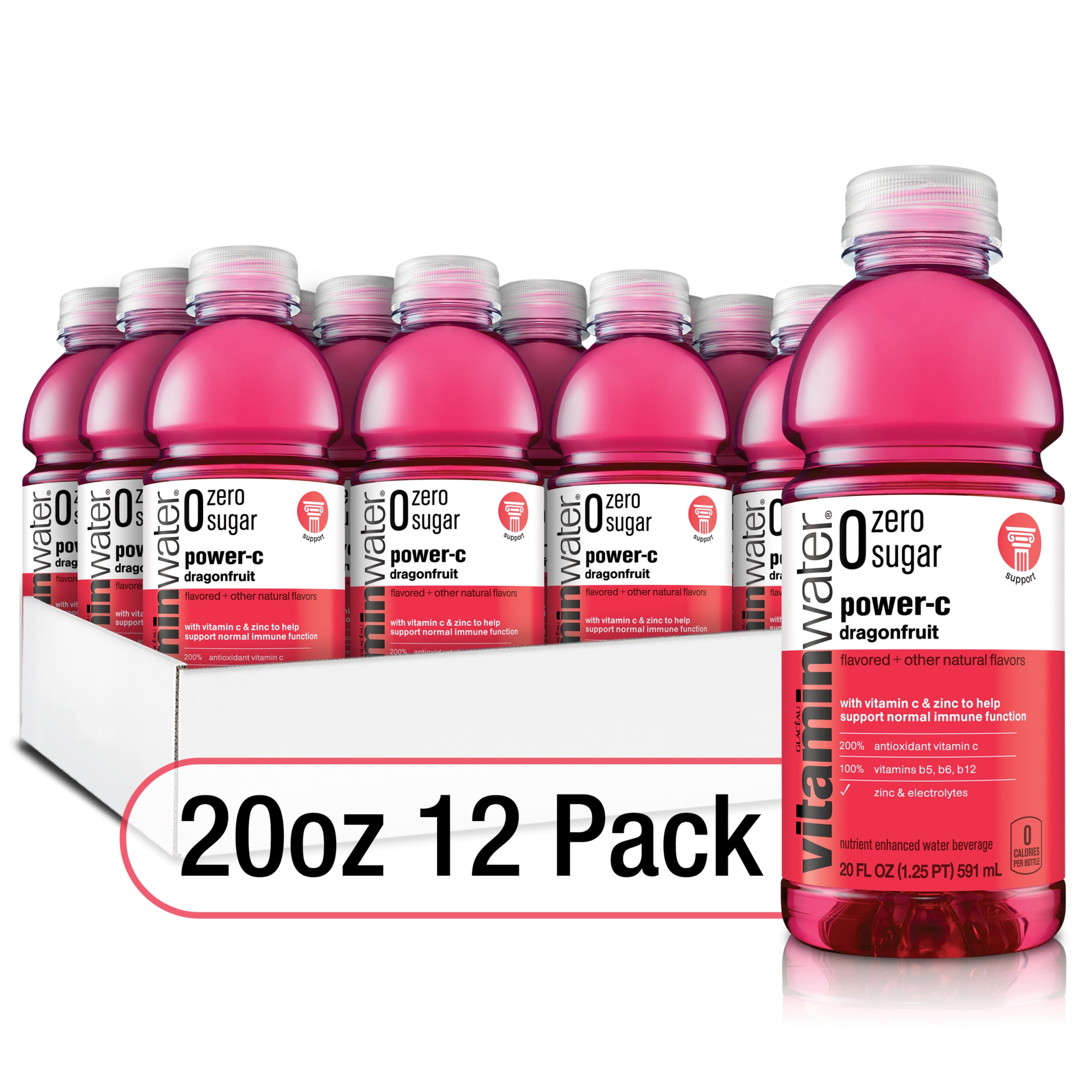 vitaminwater zero sugar powerc, electrolyte enhanced water w/ vitamins, dragonfruit drinks, 20