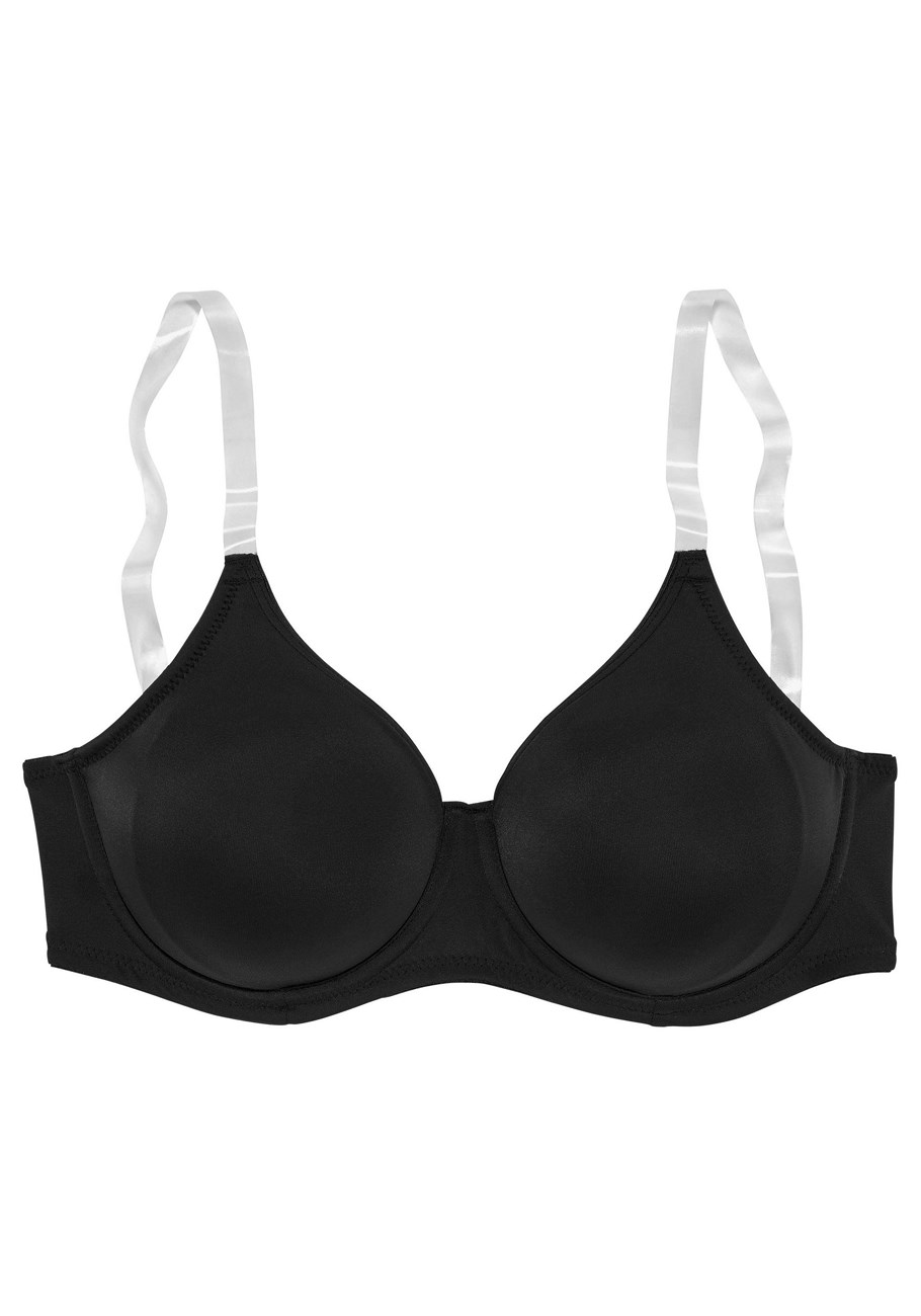 LASCANA Women's Clear Strap Underwire T-Shirt Bra