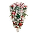 thumbnail image 2 of Christmas Artificial Wreath Flocking Snow Covered Rattan Upside Down Tree Red Bowknot Ribbon Scene Layout Shiny Balls Xmas Door, 2 of 8