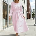 thumbnail image 5 of GUACER Striped Midi Dresses for Women Crewneck Long Sleeve Smocked Waist A-Line Casual Dresses for Lounge Vacation, 5 of 8