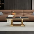 thumbnail image 3 of 46.85" Marble Coffee Table, Rectangular Faux Marble Top with Gold Mirrored Stainless Steel Double O-Base, for Living Room, Hallway, Lounge Area, 3 of 5