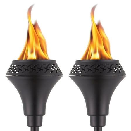 TIKI Island King 65" Metal Outdoor Torches, Weather-Resistant, Large Flame Torch with Easy-Pour Canister & Snuffer – 2-Pack