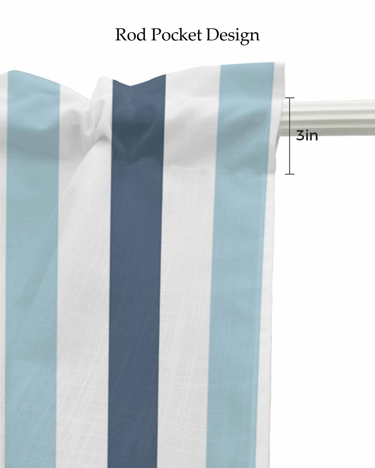 Blue Aqua Striped Kitchen Valances for Windows Farmhouse Linen Window Valance Curtain for Living Room Window Treatment Farmhouse Stripe Art Valance Rod Pocket Topper Drape, 54 x 18 Inch