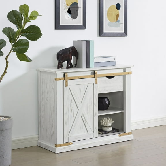 Furniture of America Mavis Sliding Door Wood Antique White Sofa Table