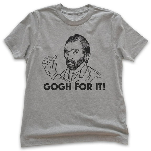 Kids Gogh For It Vincent Van Gogh Shirt, Youth Kids Boy Girl T-Shirt, Artist Funny Art Painting Painter's Tee, Dark Heather Gray, Medium