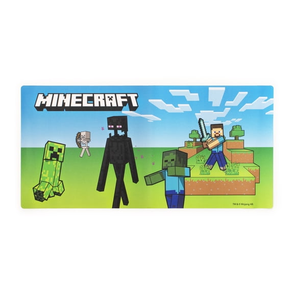 CultureFly Minecraft Desk Mat, Steve & Monsters, 31x15 in, Officially Licensed